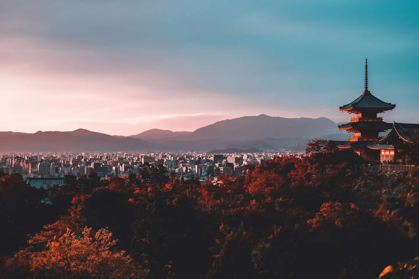 Kyoto skyline with Japanese pagoda